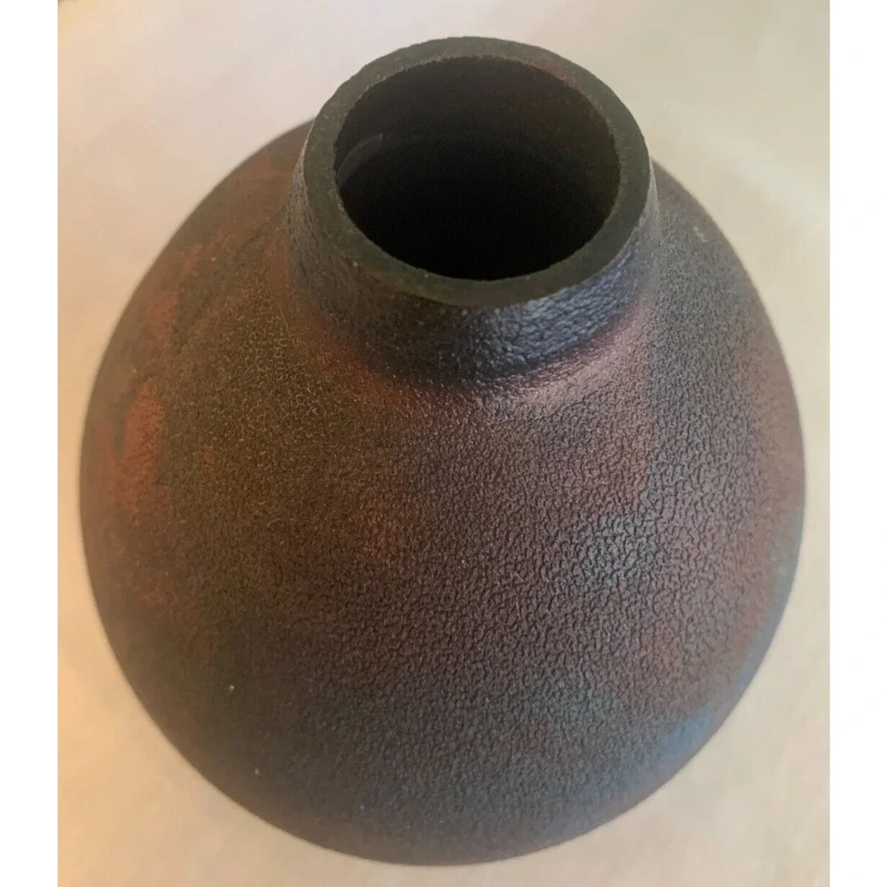 Raku Ceramic Pottery Vase, Dark Blue Gray Reds Signed by Artist.